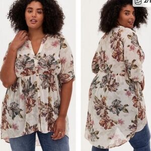 Torrid Hi Lo, Sheer Chiffon Pink, Gold Speck, 3/4 Sleeve Blouse, 0x